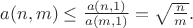 $a(n,m)\le \frac{a(n,1)}{a(m,1)}=\sqrt{\frac nm }.$