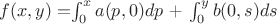 $f(x,y) = $\int_{0}^{x} a(p,0) dp$ +  $\int_{0}^{y} b(0,s) ds$$
