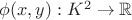 $\phi(x,y):K^2\rightarrow \mathbb{R}$