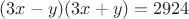 $(3x-y)(3x+y)=2924$