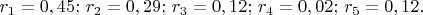 $r_1=0,45;\, r_2=0,29; \,r_3=0,12; \,r_4=0,02;\, r_5=0,12.$