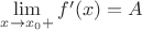 $\lim\limits_{x\to x_0+}f'(x) = A$