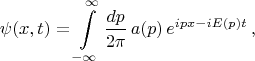 $$\psi(x,t)=\int \limits_{-\infty}^{\infty} \frac{dp}{2\pi} \, a(p)\, e^{ipx-iE(p)t}\, ,$$