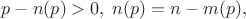 $p-n(p)>0,\;n(p)=n-m(p),$ $p-n(p)>0,\;n(p)=n-m(p),$