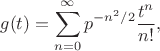 $$
g(t)=\sum_{n=0}^\infty p^{-n^2/2}\frac{t^n}{n!},
$$