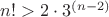 $n! > 2 \cdot 3^{(n-2)}$