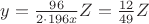 $y=\frac{96}{2\cdot 196 x}Z = \frac{12}{49}Z$