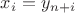 $x_i = y_{n + i}$