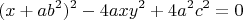 $$
(x+ab^2)^2-4axy^2+4a^2c^2=0
$$