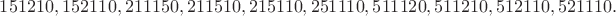 $151210, 152110, 211150, 211510, 215110, 251110, 511120, 511210, 512110, 521110.$