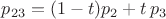 $p_{23} = (1-t) p_2 + t\,p_3$