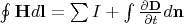 $\oint \mathbf{H} d\mathbf{l}=\sum{I}+\int \frac{\partial\mathbf{D}}{\partial t} d\mathbf{n}$