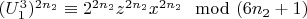 $ (U_1^3)^{2n_2}\equiv 2^{2n_2}z^{2n_2}x^{2n_2}\mod (6n_2 + 1)$