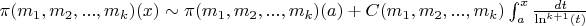 $\pi(m_1,m_2,...,m_k)(x)\sim \pi(m_1,m_2,...,m_k)(a)+C(m_1,m_2,...,m_k)\int_a^x{\frac{dt}{\ln^{k+1}(t)}}$