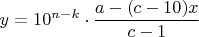 $y=10^{n-k} \cdot \dfrac{a - (c - 10) x}{c-1}$
