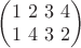 $\begin{pmatrix}
1 \ 2 \ 3 \ 4\\
1 \ 4 \ 3  \ 2
\end{pmatrix}$