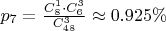 $p_7=\frac{C^1_8\cdot C^3_6}{C^3_{48}}\approx0.925 \%$