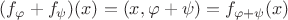 $(f_\varphi + f_\psi)(x) = (x,\varphi+\psi)=f_{\varphi+\psi}(x)$