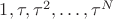$1, \tau, \tau^2, \dots, \tau^N$