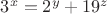 $3^x=2^y+19^z$