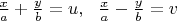 $\frac{x}{a}+\frac{y}{b}=u,\ \ \frac{x}{a}-\frac{y}{b}=v$