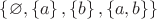 $\left\{\varnothing, \left\{a\right\}, \left\{b\right\},  \left\{a, b\right\} \right\}$