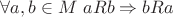 $\forall a,b \in M \ aRb \Rightarrow bRa $