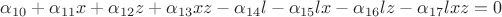 $\alpha_{10}+\alpha_{11}x+\alpha_{12}z+\alpha_{13}xz-\alpha_{14}l-\alpha_{15}lx-\alpha_{16}lz-\alpha_{17}lxz=0$