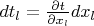 $dt_l=\frac{\partial t}{\partial x_l}dx_l$