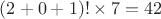 $(2+0+1)! \times7=42$