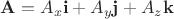 $\mathbf{A}=A_x\mathbf{i}+A_y\mathbf{j}+A_z\mathbf{k}$