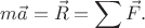 $$m\vec{a}=\vec{R}=\sum\vec{F}.$$