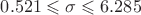 $0.521 \leqslant  \sigma  \leqslant 6.285$
