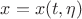 $x=x(t,\eta)$