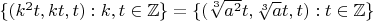 $\{(k^2t,kt,t): k,t\in \mathbb{Z}\}= \{(\sqrt[3]{a^2}t,\sqrt[3]{a}t,t):t\in\mathbb{Z}\}$