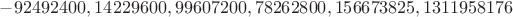 $-92492400,14229600,99607200,78262800,156673825,1311958176$
