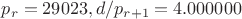 $p_r=29023, d/p_{r+1}=4.000000$