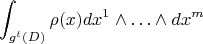 $$\int_{g^t(D)}\rho(x)dx^1\wedge\ldots\wedge dx^m$$