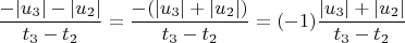 $$\frac{-|u_3|-|u_2|}{t_3-t_2}=\frac{-(|u_3|+|u_2|)}{t_3-t_2}=(-1) \frac{|u_3|+|u_2|}{t_3-t_2}$$