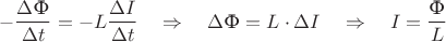$$-\frac{\Delta{\text{Ф}}}{\Delta t}=-L\frac{\Delta I}{\Delta t} &nbsp; &nbsp; &nbsp; \Rightarrow &nbsp; &nbsp; &nbsp; \Delta\text{Ф}=L\cdot\Delta I &nbsp; &nbsp; &nbsp; \Rightarrow &nbsp; &nbsp; &nbsp; I=\frac{\text{Ф}}{L}$$