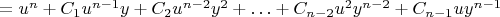 $       = u^n + C_1 u^{n-1} y + C_2 u^{n-2} y^2 + &hellip; + C_{n-2} u^2 y^{n-2} + C_{n-1} u y^{n-1} $