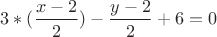 $3*(\dfrac{x-2}{2})-\dfrac{y-2}{2}+6=0$