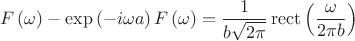 $$\[F\left( \omega  \right)-\exp \left( -i\omega a \right)F\left( \omega  \right)=\frac{1}{b\sqrt{2\pi }}\operatorname{rect}\left( \frac{\omega }{2\pi b} \right)\]$$