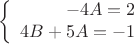 $$\left\{
\begin{array}{rcl}
-4A=2 \\
4B+5A=-1 \\
\end{array}
\right.$$