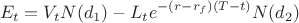 $$E_t=V_tN(d_1)-L_te^{-(r-r_f)(T-t)}N(d_2)$$